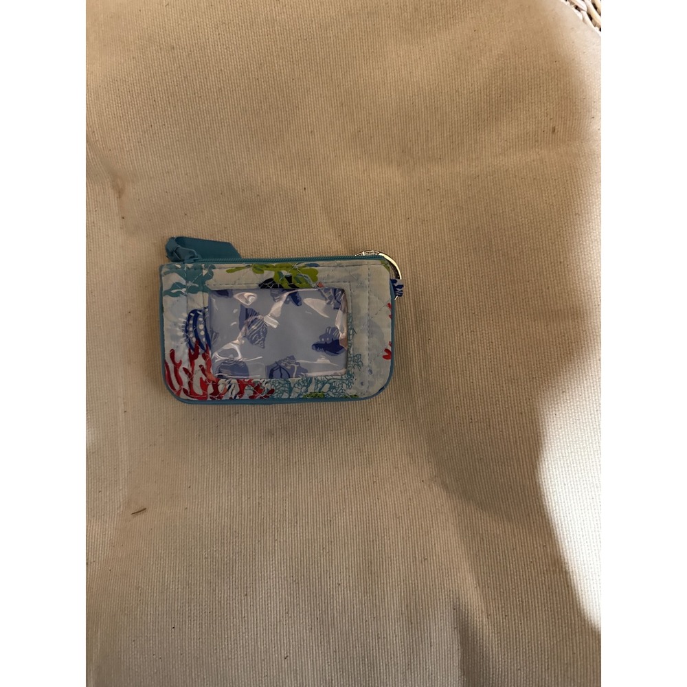 Vera Bradley Nautical Coastal Shells Starfish Quilted ID Case Wallet Key Ring